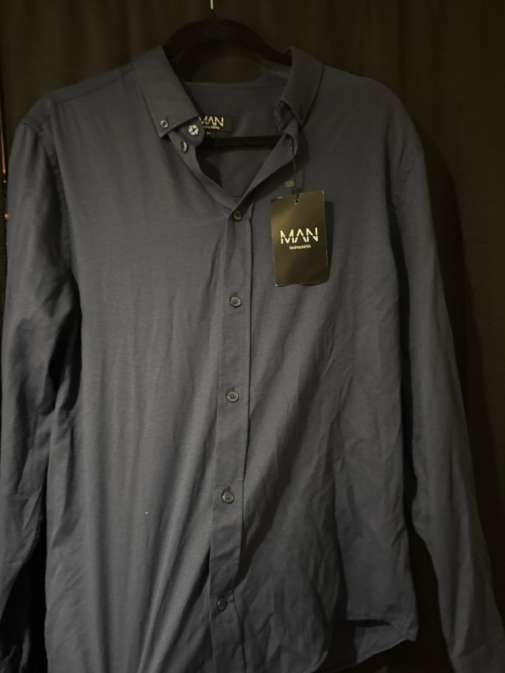 Boohoo Men's Navy Button-Up Shirt Jacket
